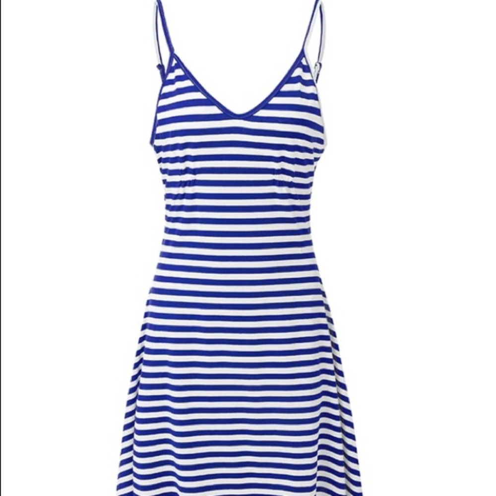 Chester Ridge Cotton, Striped, Maxi, V-Neck Dress [Blue in Large]